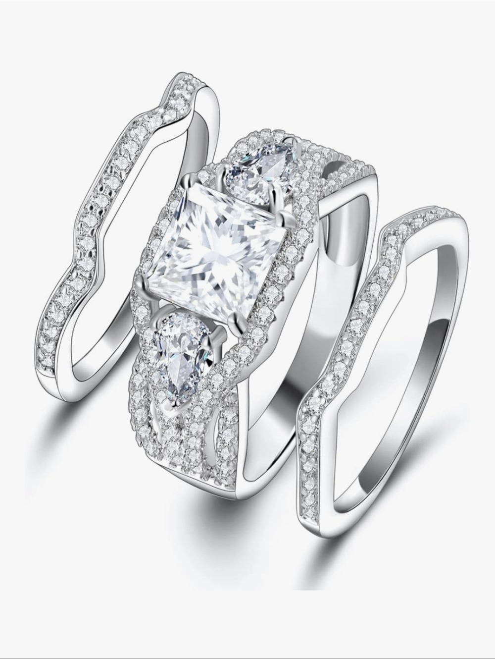 Classic Silver Cubic Zirconia 3-Piece Bridal Ring Set - Women Jewelry SIZE 7
